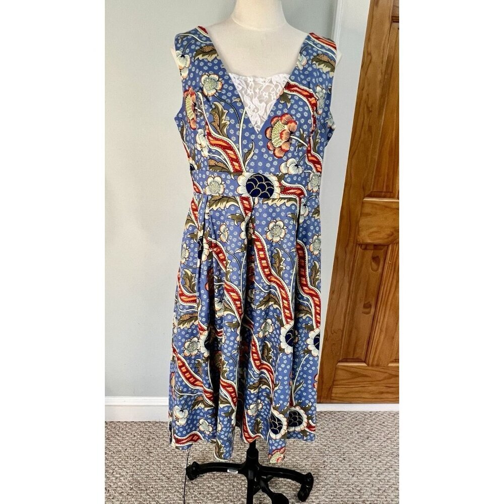 NWT Hearts & Roses SZ 12 Dress Blue Floral Retro 50s Rockabilly Swing Pin Up